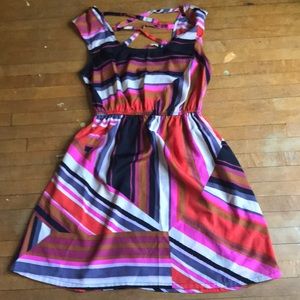 Geo-stripe dress w/ strappy back